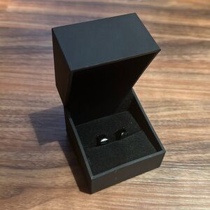6.0 mm Square-Cut Black Spinel Solitaire Stud Earrings in Stainless Steel